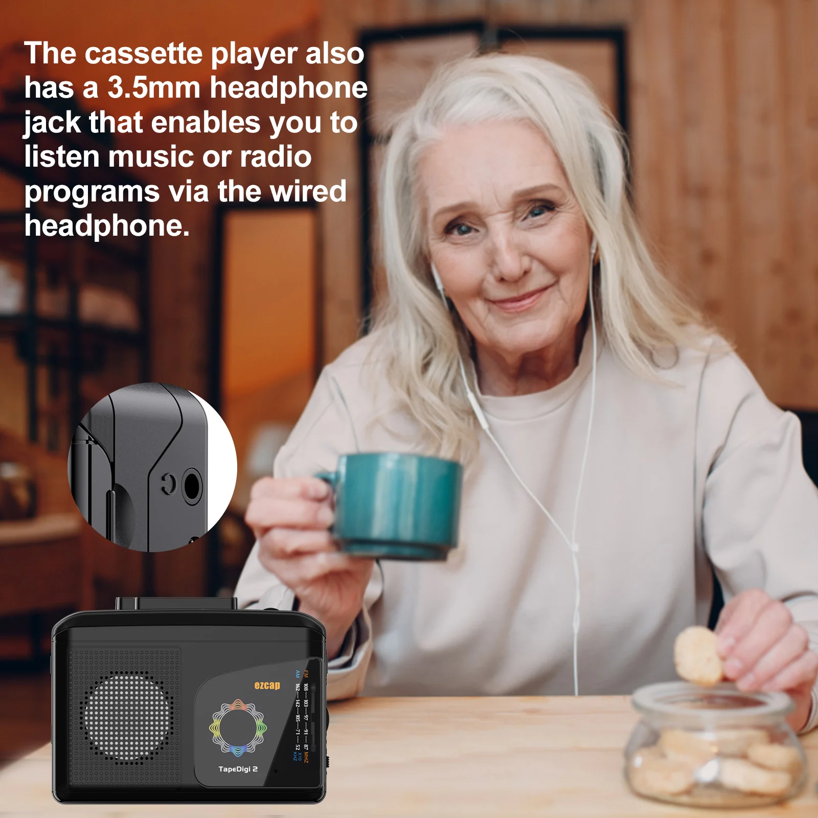 Cassette Player ezcap246 Portable Cassette Tape Player USB Cassette Tape-to-MP3 Converter into Computer AM FM Radio Built-in Speaker