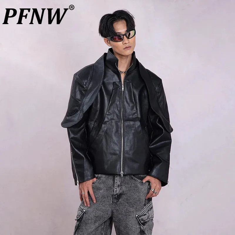 

PFNW Men's Autumn Winter Niche Deconstruction High-end Stitching Leather Jacket Double Layered 3-dimensional Short Coat 12Z5479