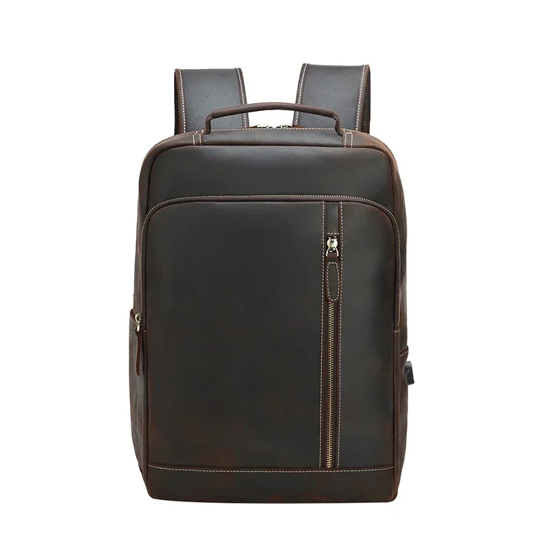 Genuine Leather Laptop Backpack for Men with USB Connector