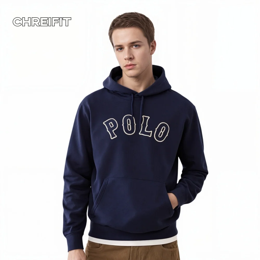 Men's Hoodie POLO Machine Embroidery Sweatshirt Casual College Style Cotton Hooded Pullover Autumn Winter Fashion Male Tops