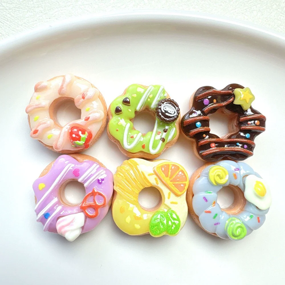 8 stücke Neue Kawaii Harz Mini Flatback Donuts Cabochon Deco Teile Material Sammelalbum Decoden Charms Handwerk Sammelalbum Zubehör