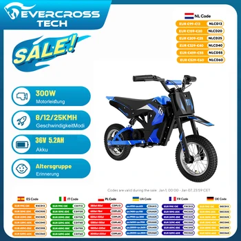 EVERCROSS TECH Moto Elettrica per Bambini EV12M - Motore 300W, Velocità Massima 25 km/h, Autonomia 15 km, Pneumatici 12 Pollici, Motocross per 3-12 Anni
