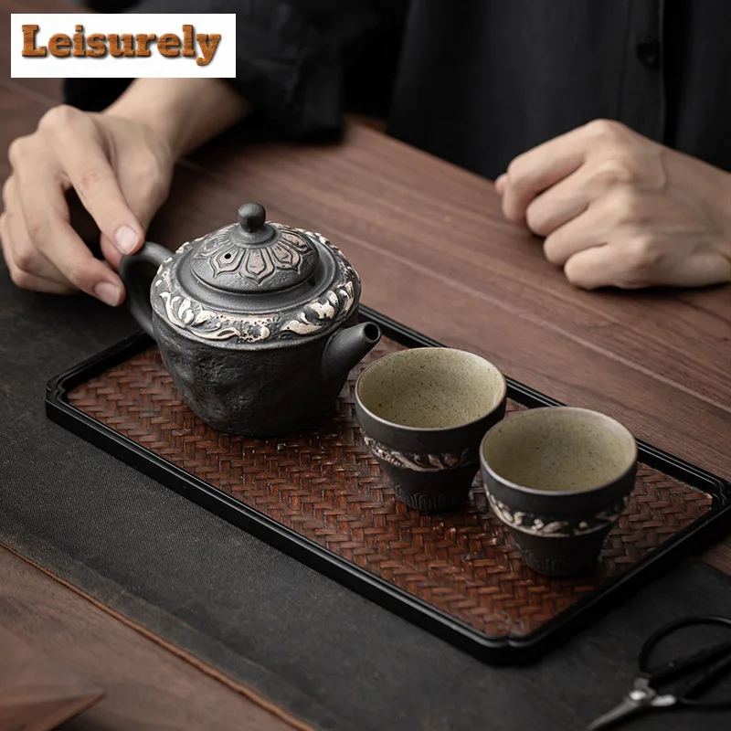 Wabi Sabi Style Ancient Lotus Teapot Tea Set Complete Set Retro Tea Ceremony Set Teapot and Tea Cup Set Tea Items Decoration