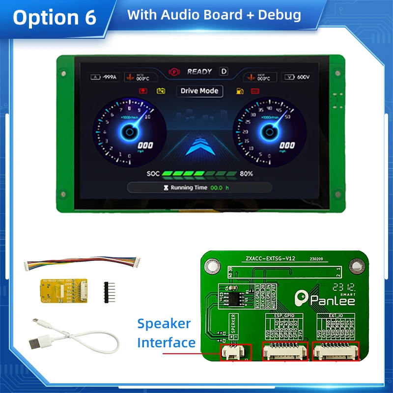 Dashboard, toque capacitivo, áudio RS485 opcional, 800x480 Display, ESP32-S3R8 MCU, 7