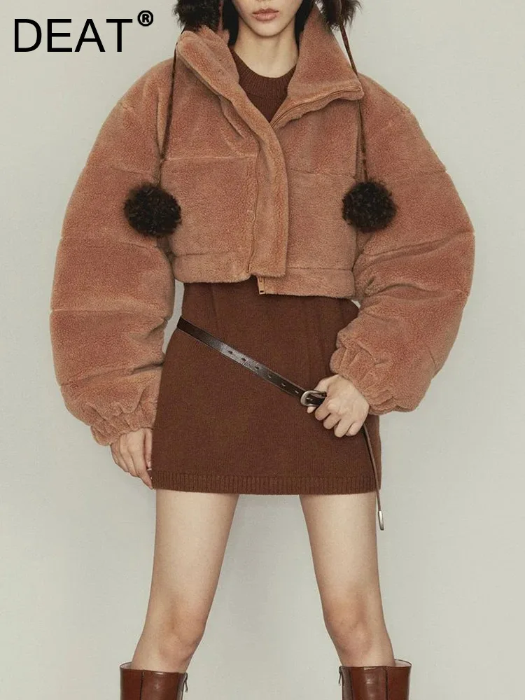 

DEAT Fashion Women's Lamb Wool Cotton-padded Coat Lapel Zipper Drawstring Thick Warm Down Jackets Winter 2024 New Tide 7AB2018