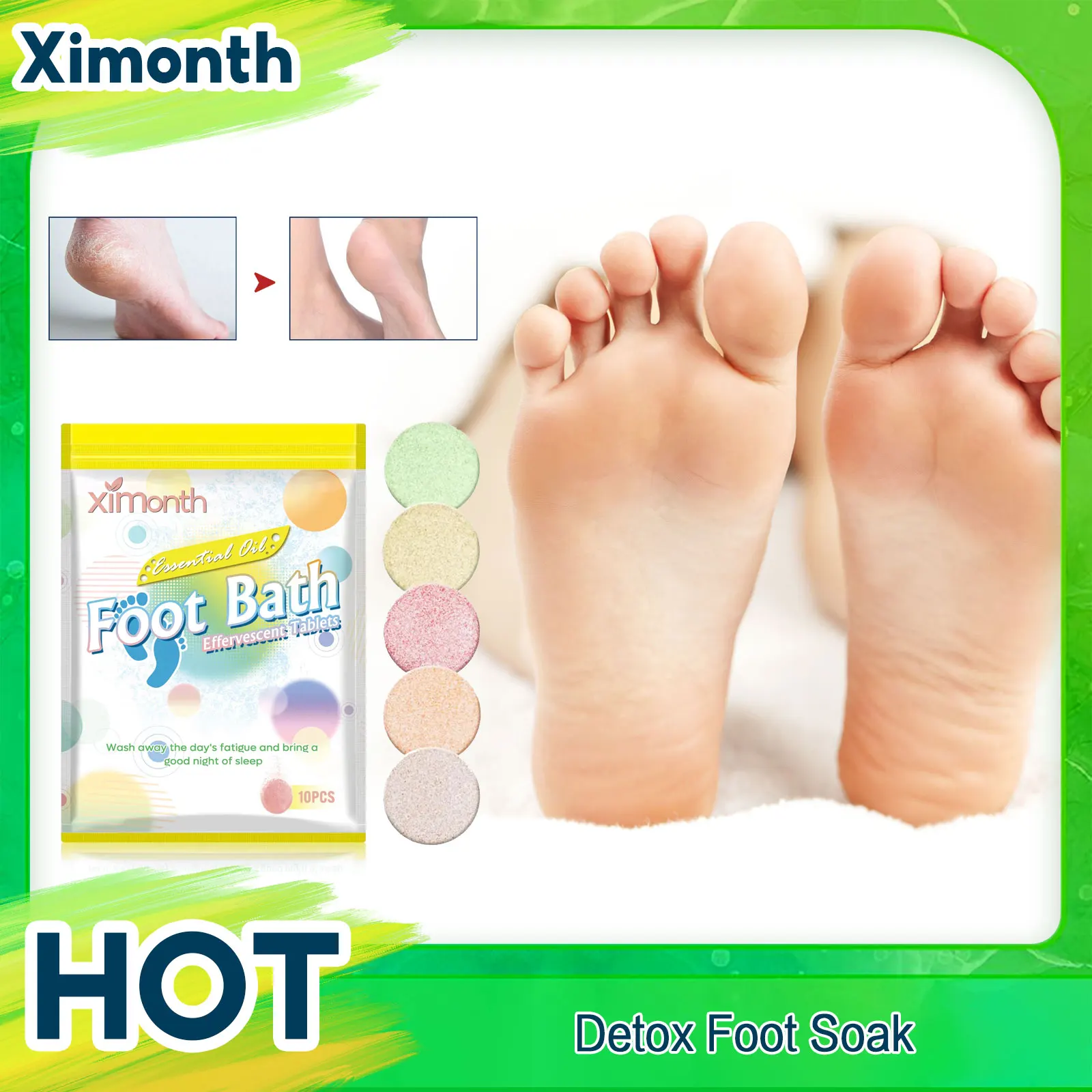 Detox Foot Soak Relieve Beriberi Promote Blood Circulation Soothing Feet Fatigue Anti Drying Cracking Herbal Foot Bath Tablet