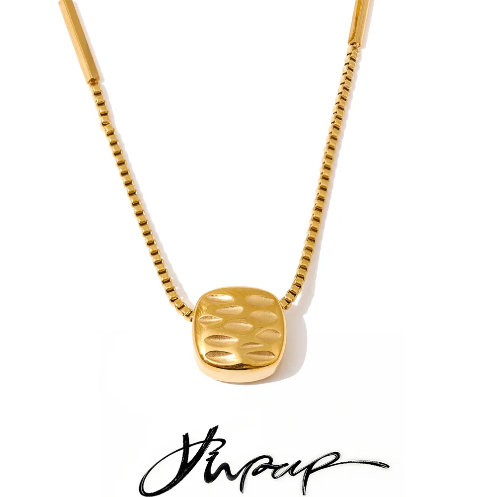 Yhpup Waterproof Stainless Steel Removable Casting Square Pendant Necklace