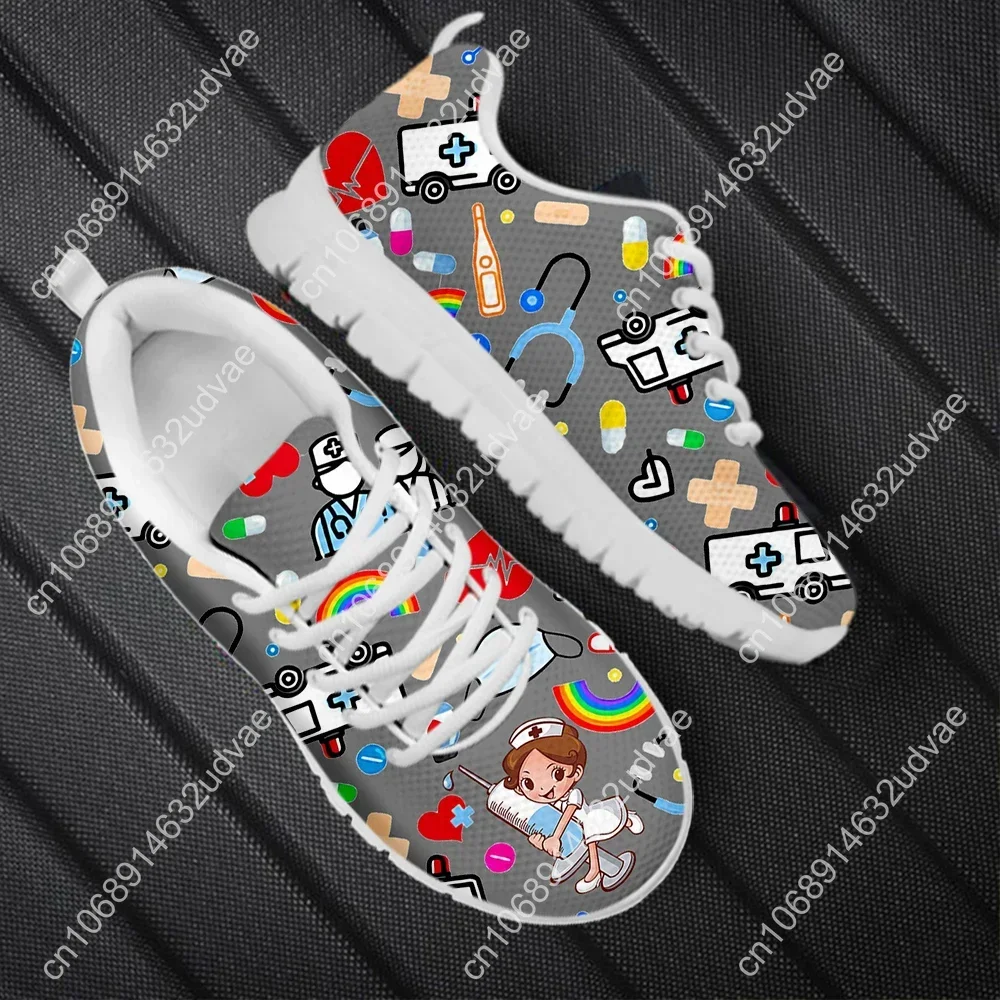 2023 New Nurse Shoes Classic Cartoon Nurse Girls Ambulance ECG Medical Pattern Lace-up Sneakers Outdoor Footwear Hot