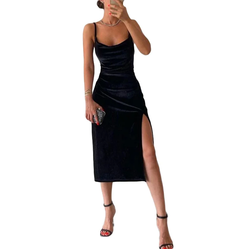 Vestidos elegantes con abertura alta para mujer, vestidos sexis ajustados sin mangas con tirantes finos, vestidos de fiesta de noche, ropa de club