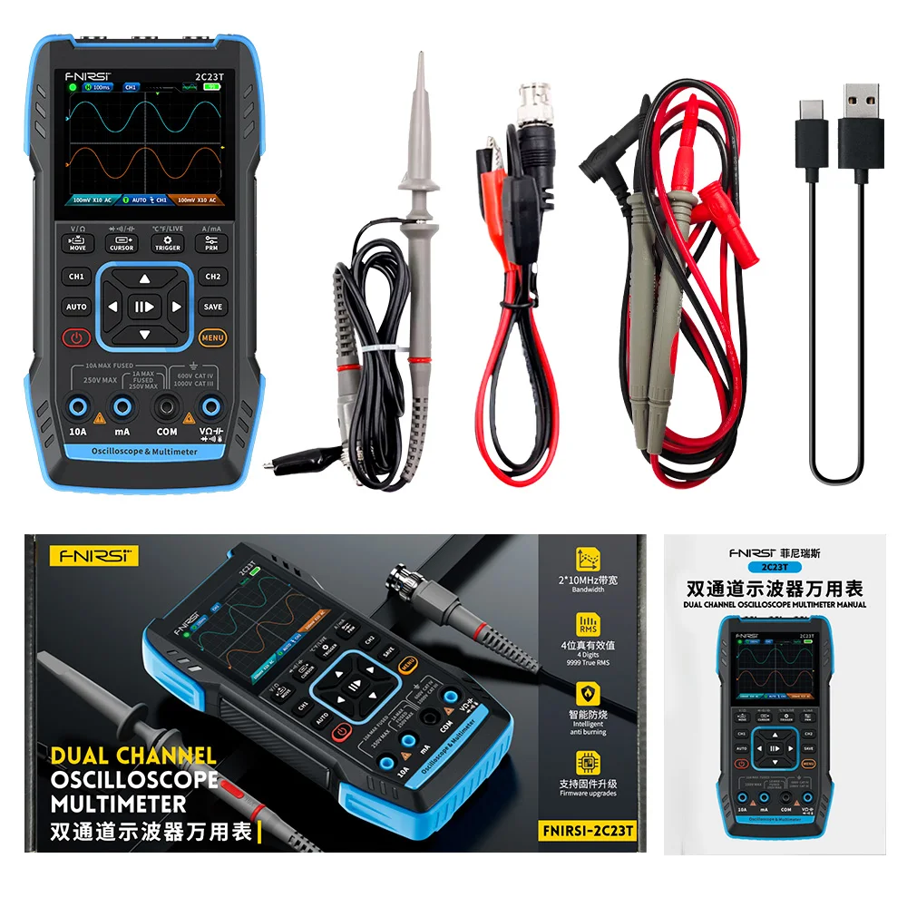 Osciloscopio Portátil 3 En 1 Multímetro Digital + Generador De Señales, 25 MHz, Pinza Amperimétrica