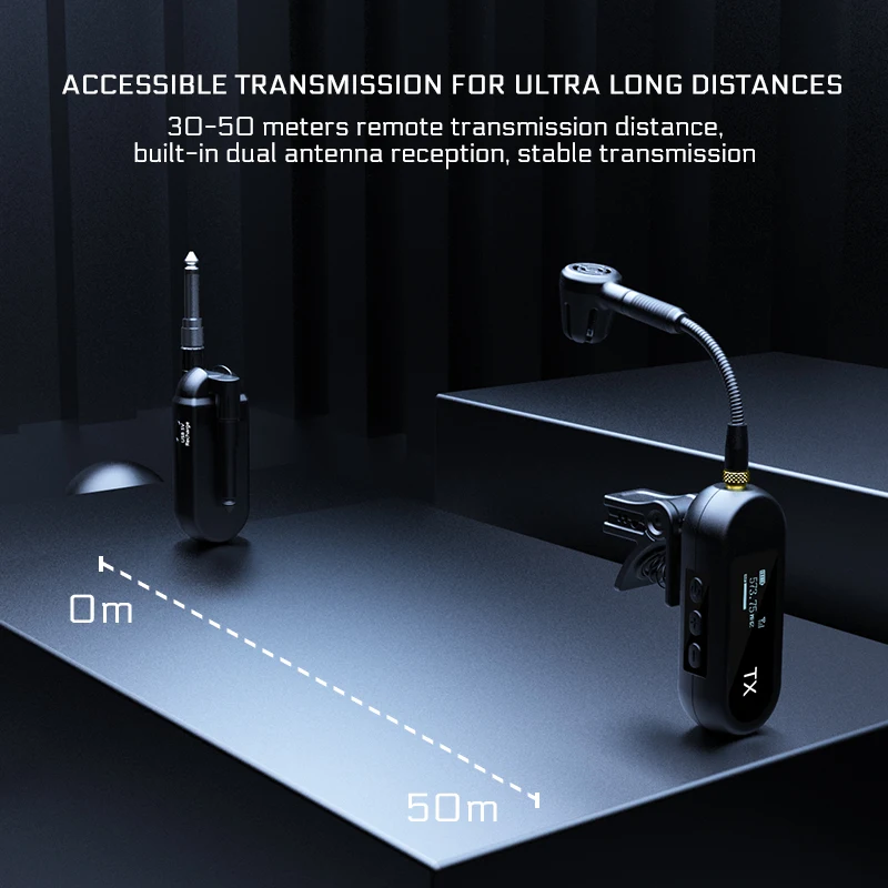 Wireless saxophone microphone system, clip on instrument microphone for saxophones and trumpet, 100 foot transmission, rechargea