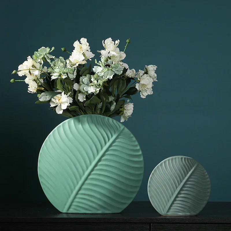 

Керамические вазы в скандинавском стиле, украшения для гостиной, цветочные вазы, настольные креативные зеленые листья, декоративные цветы, подарки