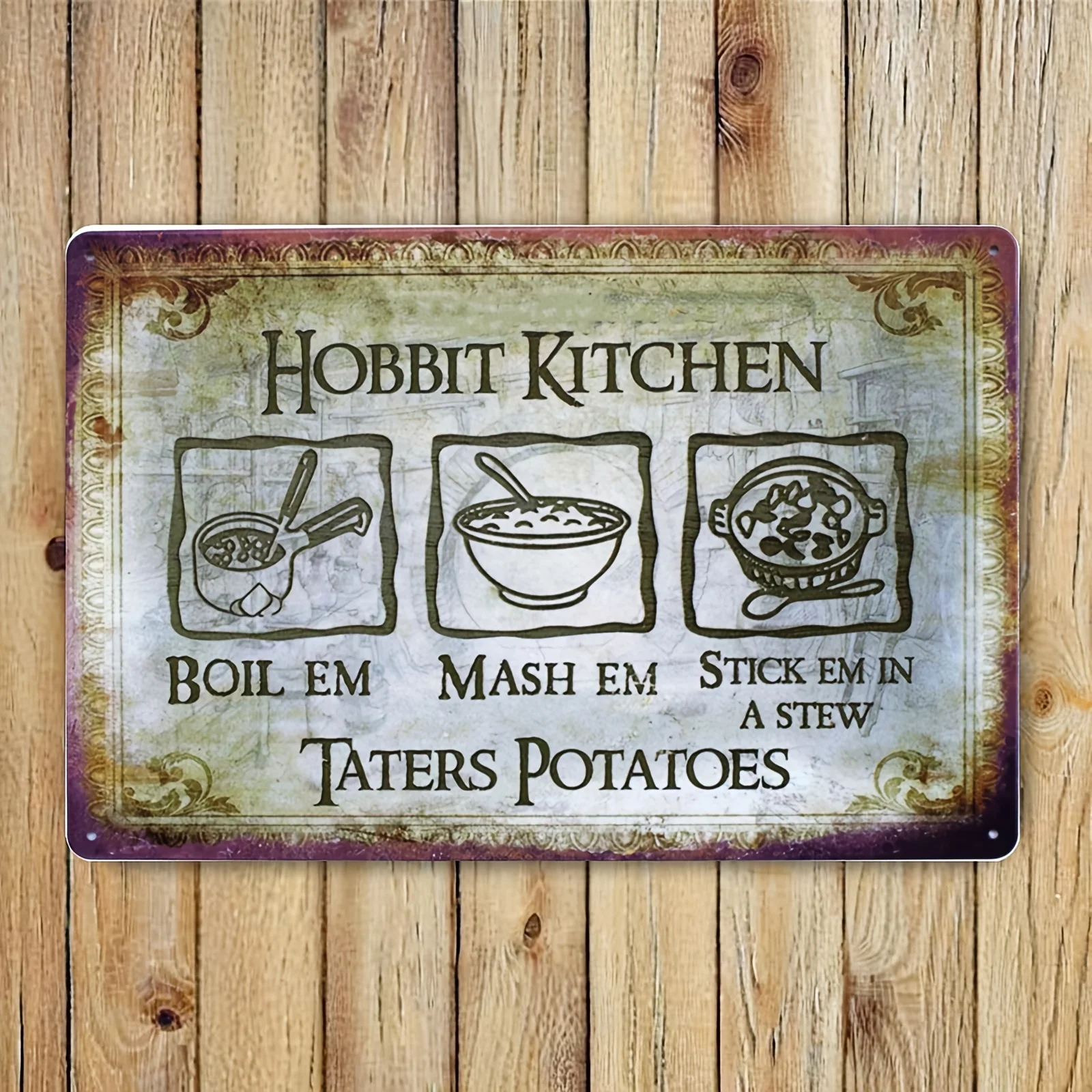1 adet Hobbit Mutfak Metal Tabela - İlginç Patates Pişirme Talimatları ile Vintage Duvar Dekoru, 8x12 inç Çerçevesiz, Mükemmel