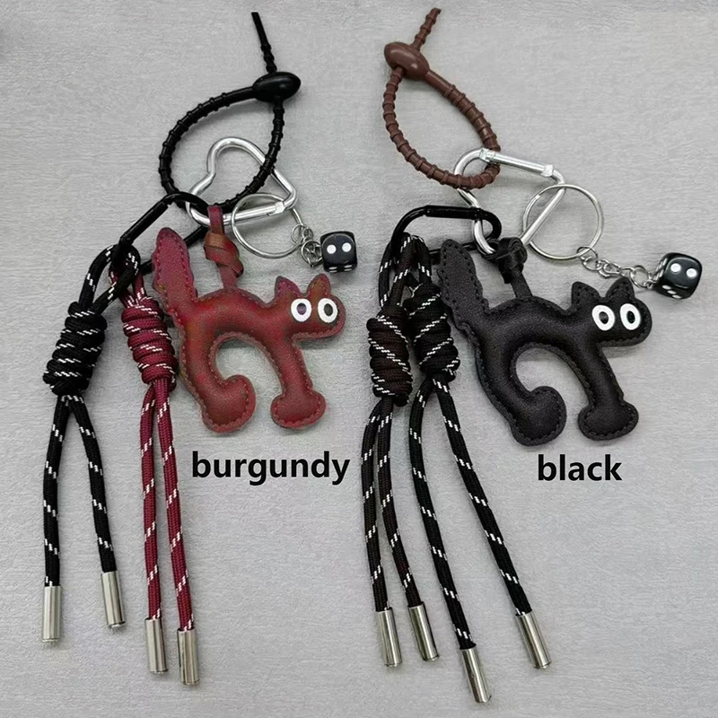 Ins Leather Cute Cat Doll Keychain Pendant Woven Hanging Decoration Couple Doll Cute Gift Holiday Phone Headphone Bag Pendant