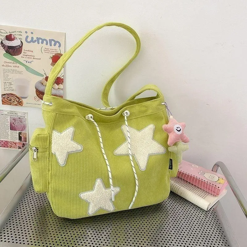 Niche Design Handtasche Stern Studentin Große Kapazität Pendeln Tote Cord Schulter Umhängetasche 2023 Neu – Detail 2