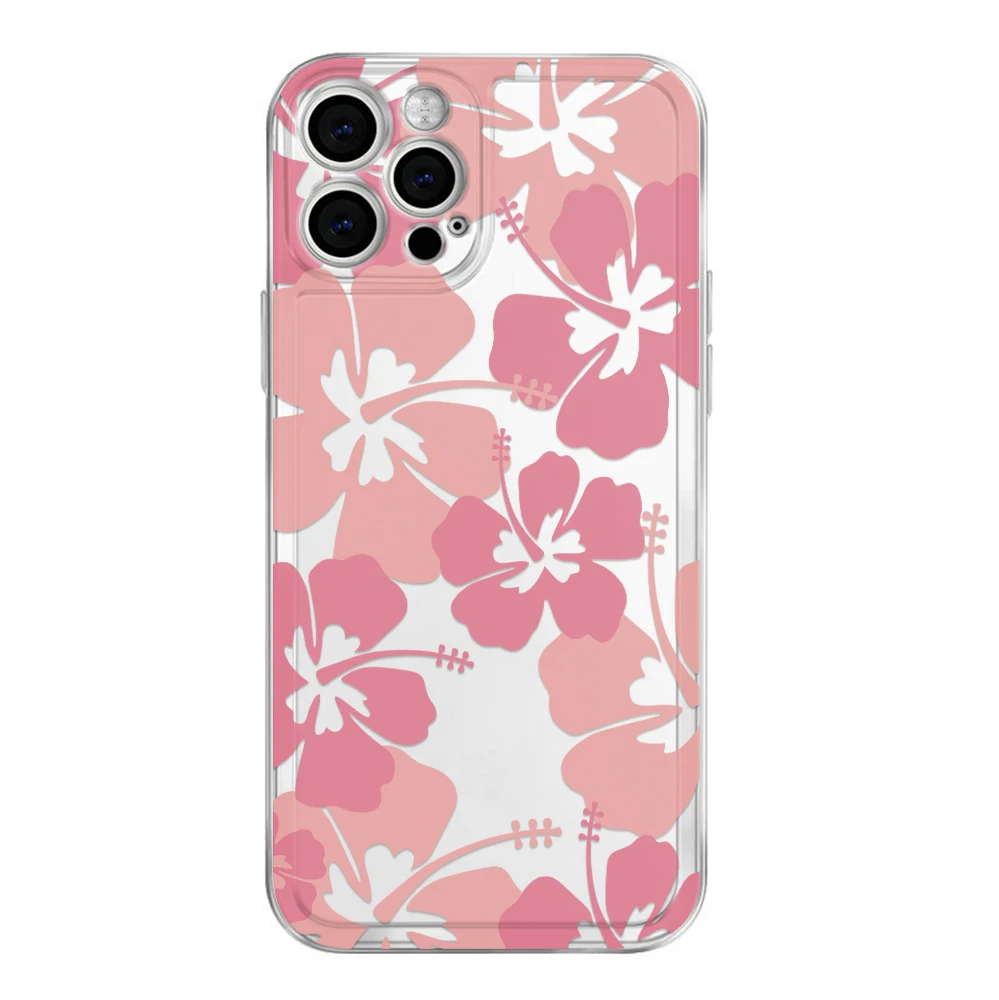 Pink Flower Shockproof Transparent Soft TPU Phone Case
