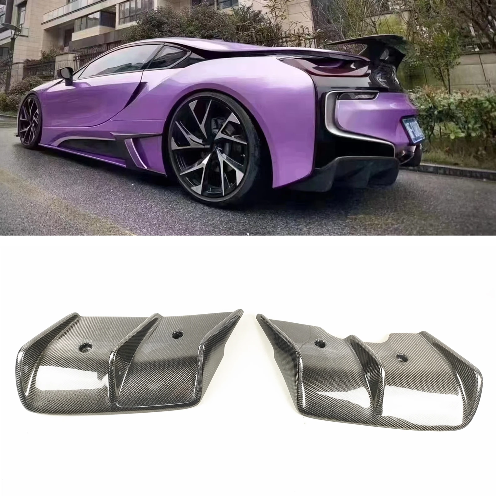 

2pcs Rear Bumper Diffuser Side Splitter Cover For BMW i8 2014-2020 2-Door Car Real Carbon Fiber Boot Lower Guard Plate Spoiler