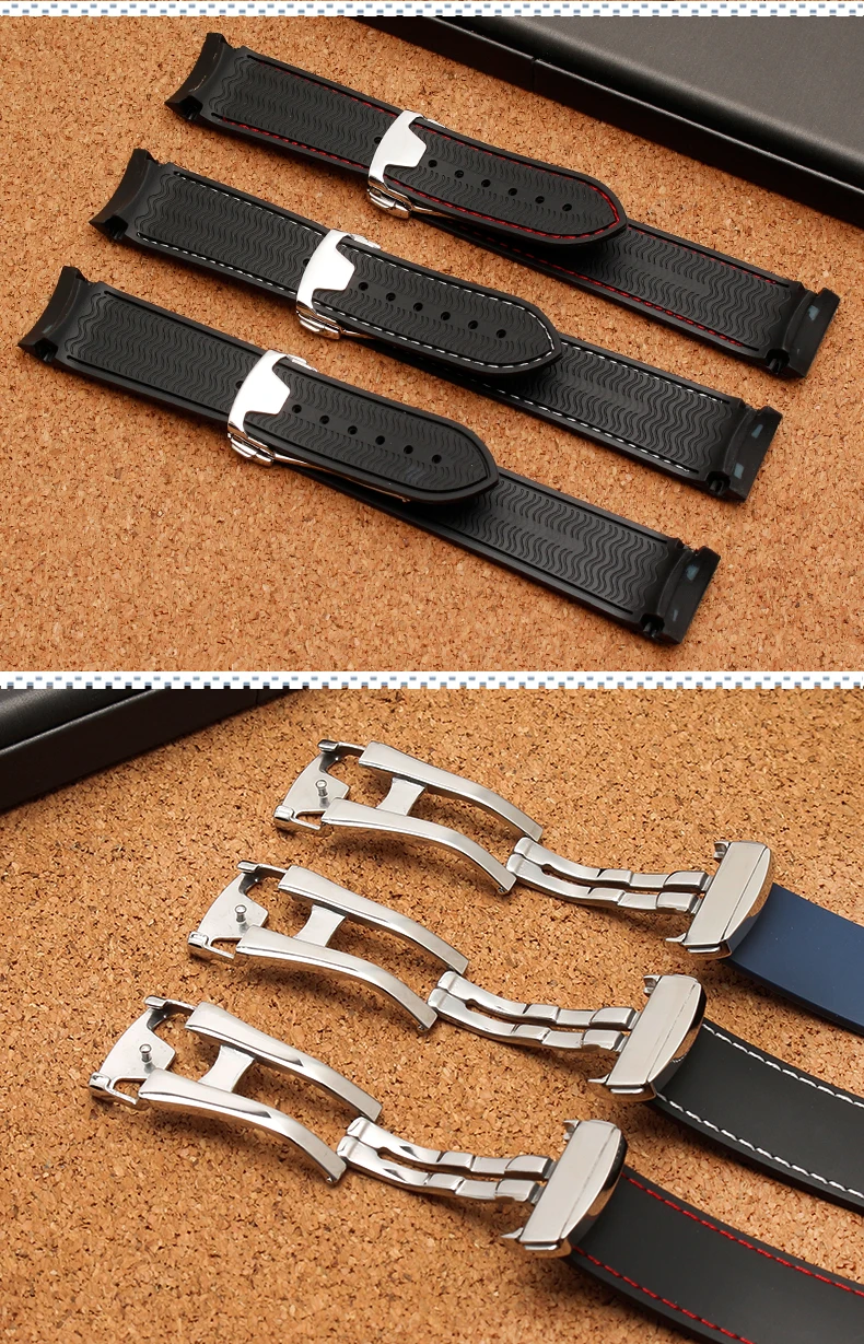20mm 22mm Curved End Rubber Watchband For Hamilton Kaki Frogman H777050 H778050 Strap Diving Silicone Watch Band Bracelet