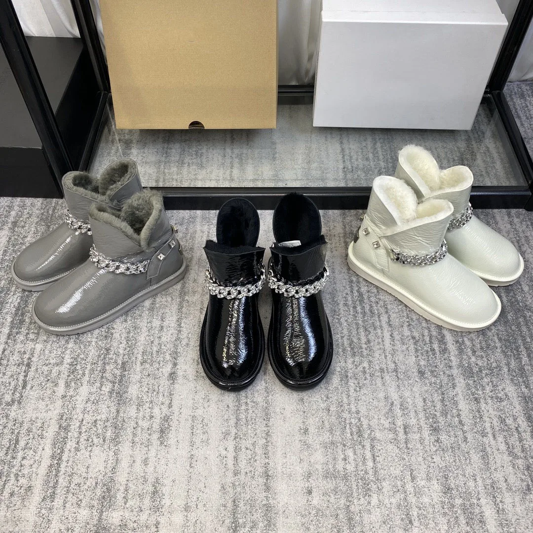 

Водонепроницаемые зимние ботинки из овечьей шкуры, украшенные цепочкой, теплые короткие ботинки U99, австралийская Классическая обувь из шерсти и хлопка