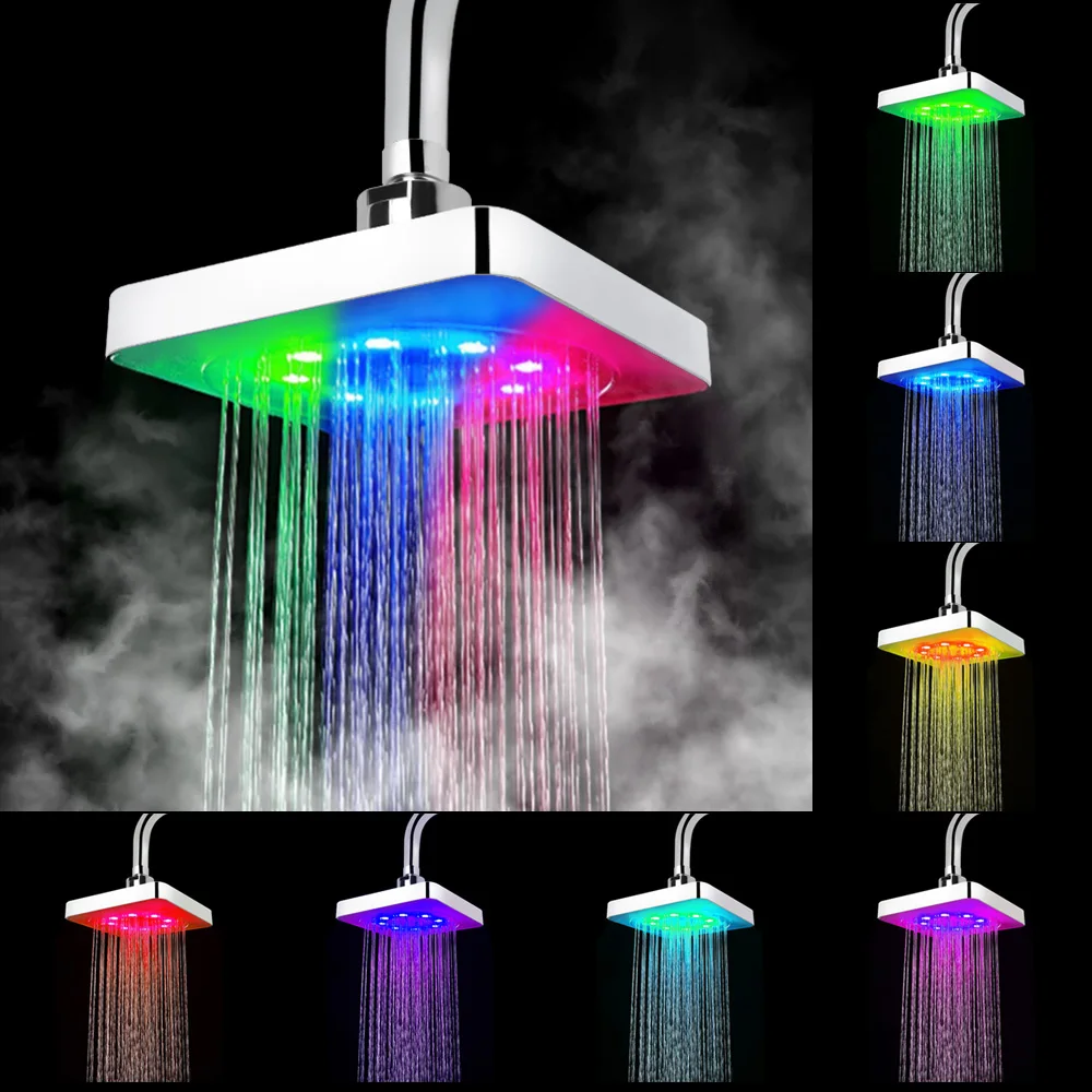 3 colors Temperature Sensor No Batteries LED Shower Head Rainfall Top Spray Square Fixed Showerhead 7 Colors Gradual Changing