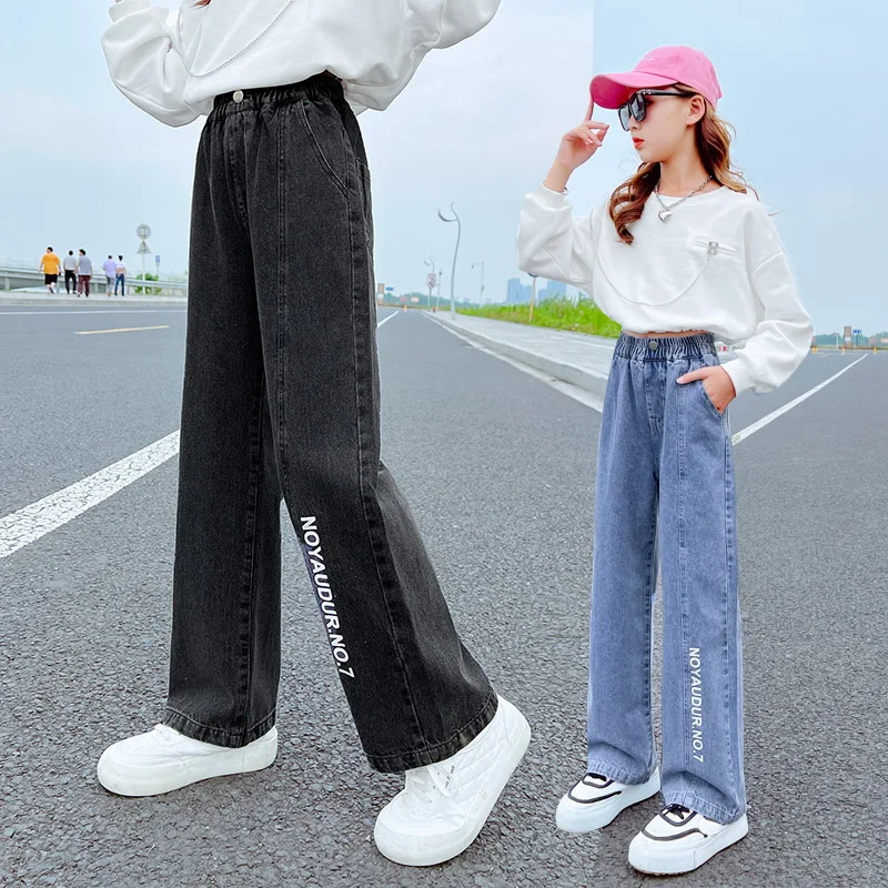 

Teen Student Girls Jeans Spring 2022 Kids Denim Pants Casual Jeans for Girls 6 8 10 12 14 Years Elastic Waist Children Trousers