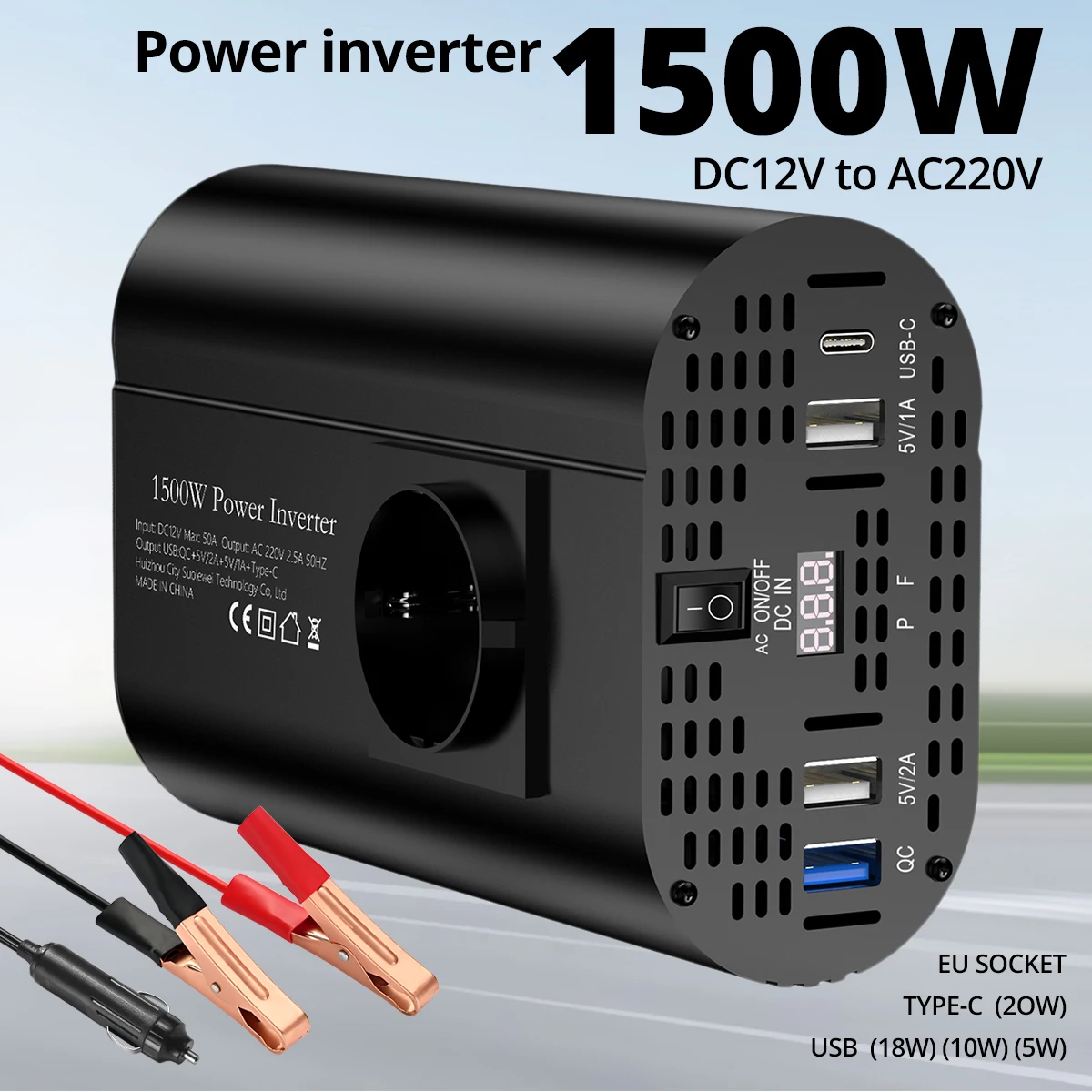 Inverter DC 12V a AC 220V 50HZ onda di correzione inverter energia solare per auto convertitore portatile di tensione 1500W