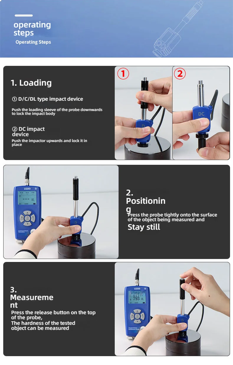 LS253D Portable Leeb Hardness Tester with 4 Probes 7 Scales Compatible High Prec
