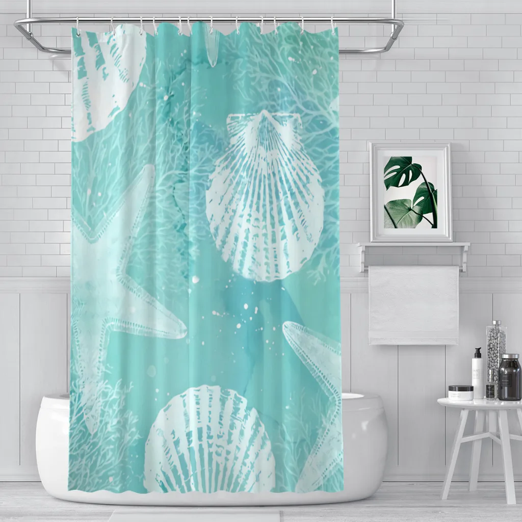 Coastal Starfish Shells Sea Waves Shower Curtains Waterproof Fabric  Creative Bathroom Decor with Hooks Home Accessories - AliExpress