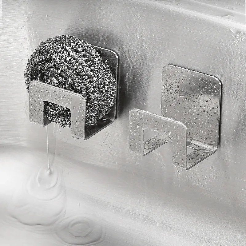 Kitchen Storage Rack Sink Sponge Holder Stainless Steel Sink Tray Drainer Rack Kitchen Sink Sponge Holders Self Adhesive Hook Storage Holder Kitchen Wire Rag Organizer