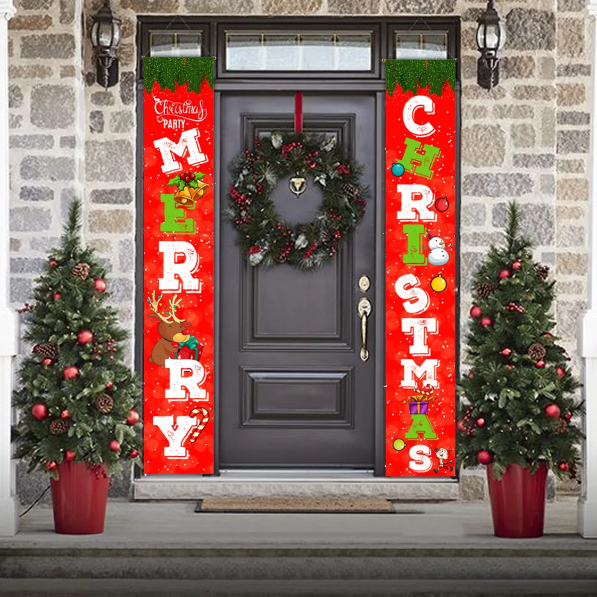 Copriporta Natalizio Gigante 200x93 Cm Con Babbo Natale E Albero – Banner In Tessuto Per Decorazioni Festa, Photo Booth E Sfondo Capodanno