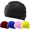 1PC High Elastic Swimming Cap Men Women Free Size Solid Flowers Printed Long Hair Sports Swim Pool Hat Nylon Turban 2
