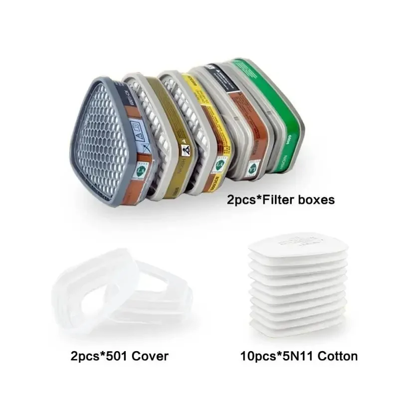 6001/6002/6006 Cartridge Box 5N11 Filter 501 Cover Set 3m 6200/7502/6800 Dust Gas Mask Chemical Respirator Painting Spraying