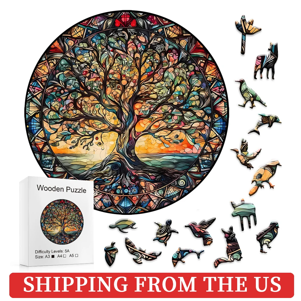 Wooden Puzzles for Adults, Tree of Life Puzzle Uniquely Irregular Animal Shaped Wooden Jigsaw Puzzles, Creative Gift for Kids
