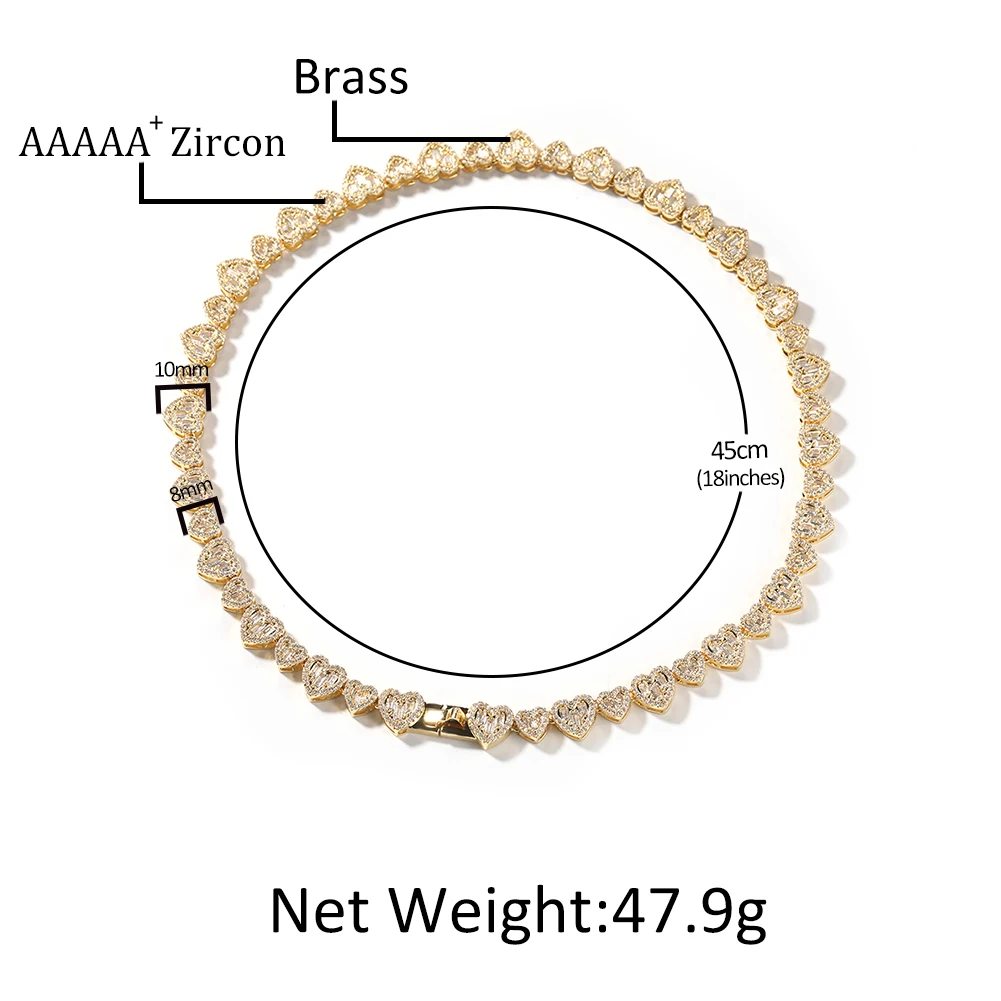 UWIN Baguettecz Heart Necklaces for Women Iced Out Big&Small Heart CZ Choker Fashion Jewelry for Mothers' Day