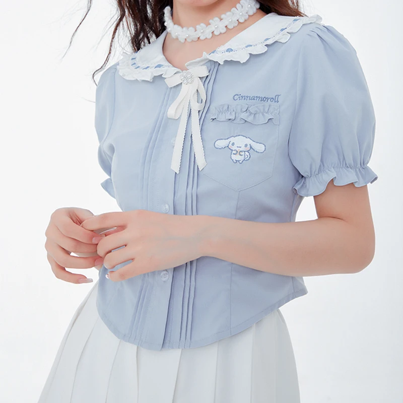 

2023 New Sanrio Cinnamoroll Pochacco Cartoon Cute Sweet Shirt Top Womens New Summer Short-Sleeved Gift for A Friend