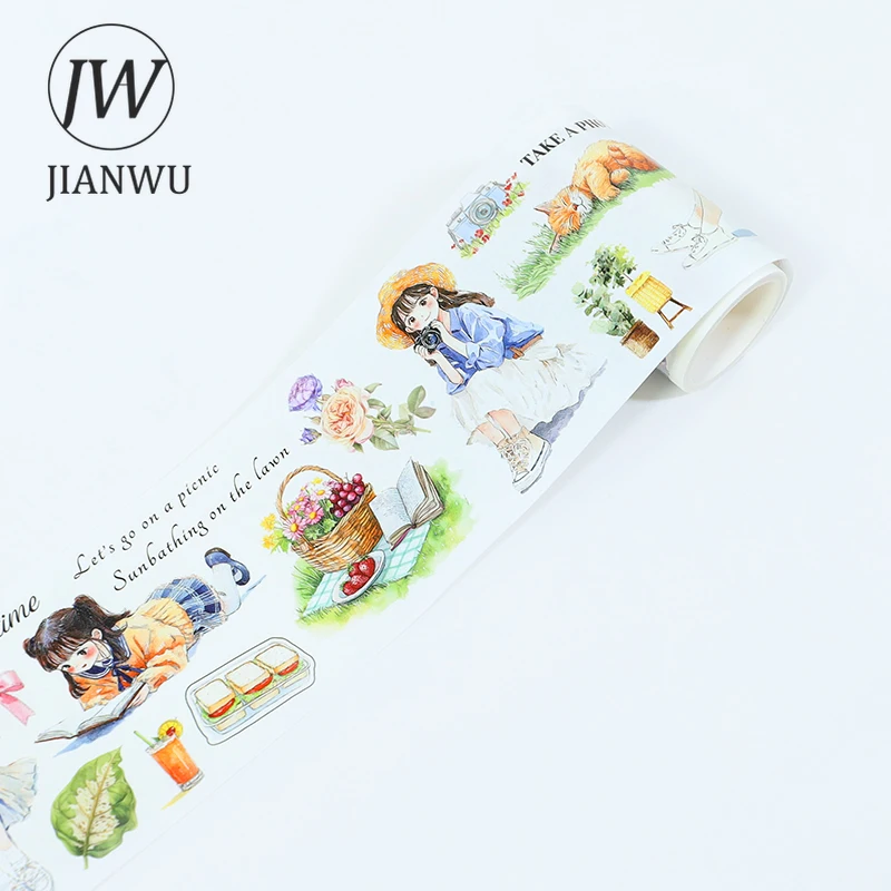 JIANWU 75mm * 200cm 빈티지 소녀 꽃 피크닉 풍경 소재 콜라주 스크랩북킹 와시 테이프 크리 에이 티브 DIY 저널 문구