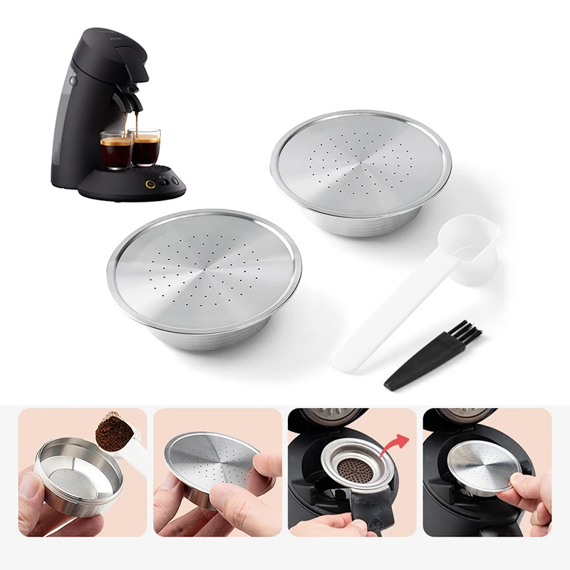 HAILASRE Capsule de café réutilisable pour Senseo HD7801 et Senseo HD6592 Filtre à dosette de café rechargeable en acier inoxydable avec cuillère en métal
