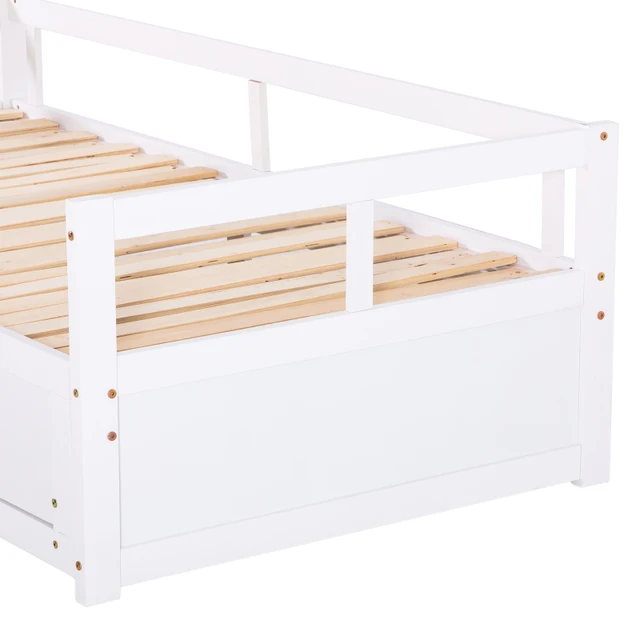 Sofá cama extensible 90/180*200 cm con cajones y somieres de pino, cama con  espacio de almacenamiento, blanco