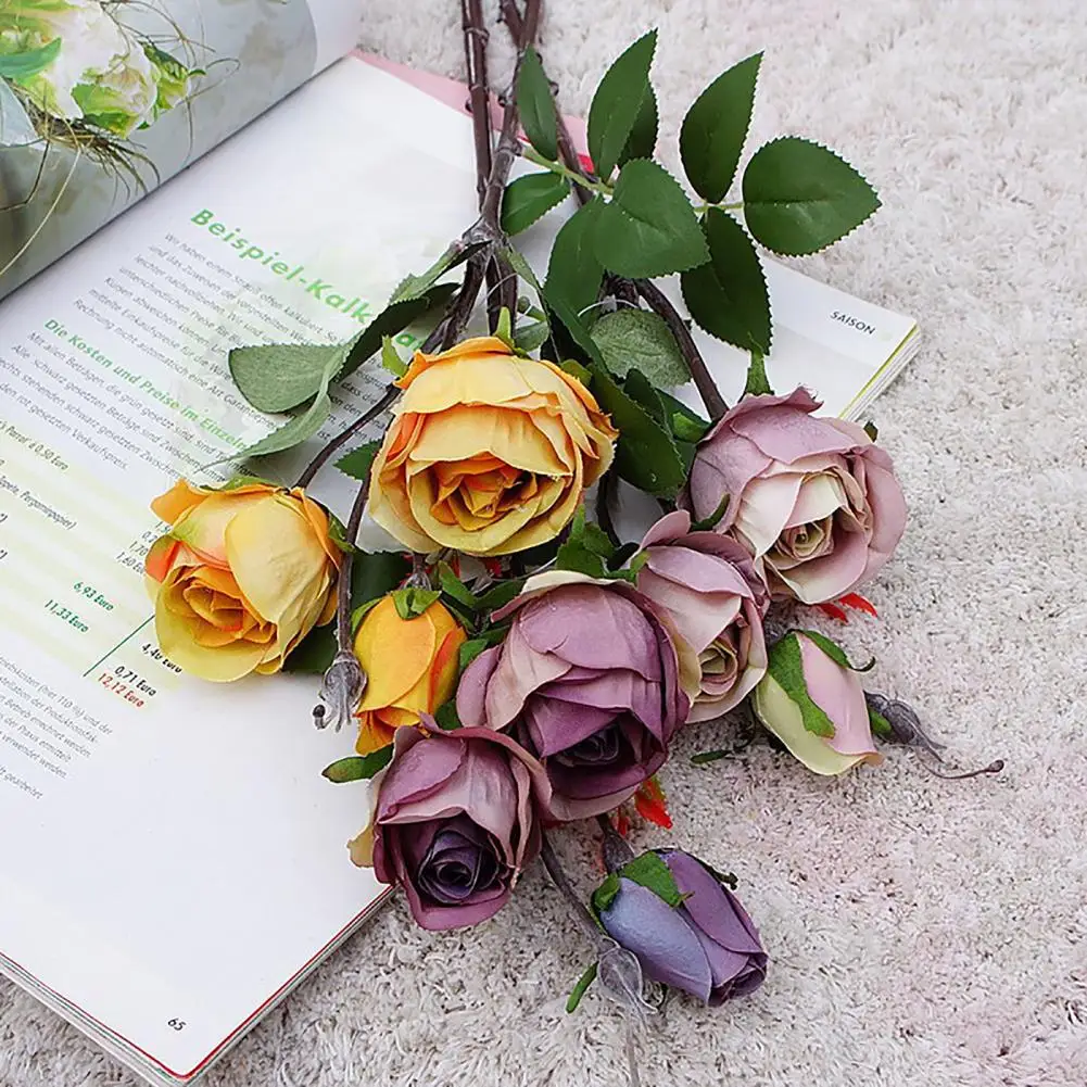 Artificial Rose Realistic Fake Flower Anti fade Multi fork DIY Multi