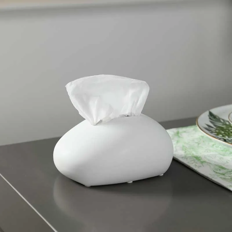 Creative Pebble Shape Ceramic Tissue Box Living Room Ornament Extractable Napkin Box Round Tissue Storage Tube Home Decoration 3