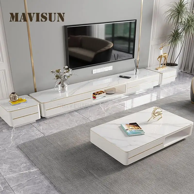 

Imported Rock Tea Table Tv Cabinet Combination Post-Modern Living Room Rectangular Simple Sense Of High-Class