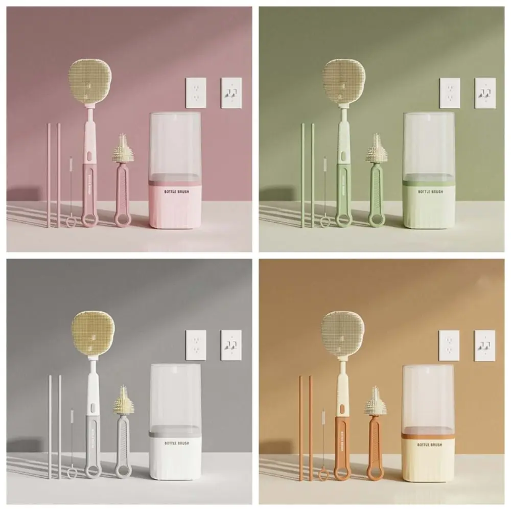Multi-functional Bottle Cleaning Brush Set Anti-lost TPR Pacifier Straw Scrubber Drain Rods Storage Drain Rack
