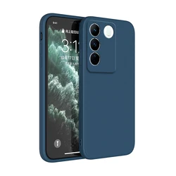 Enhanced Shockproof Liquid Silicone Phone Case - Square Design, Soft & Durable Back Cover for VIVO V27E (Blue)