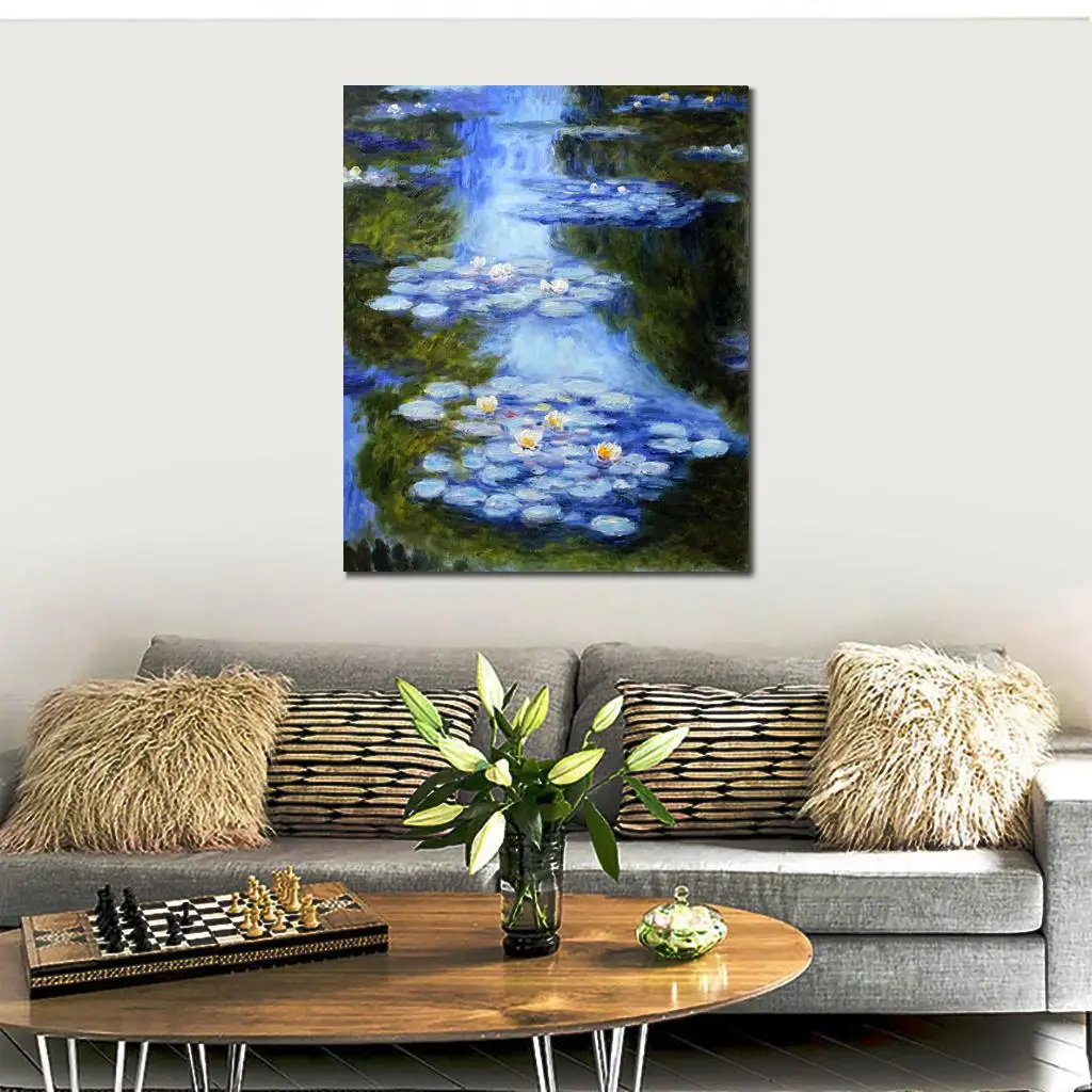Water lily canvas painting, Monet water lilies wall decor, Claude