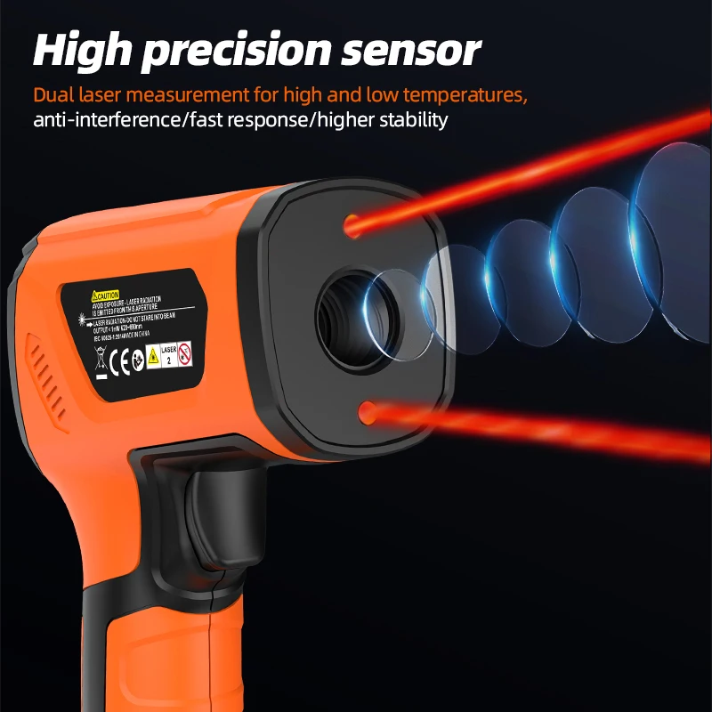 High-Temperature Digital Infrared Thermometer with Color LCD and Light Alarm