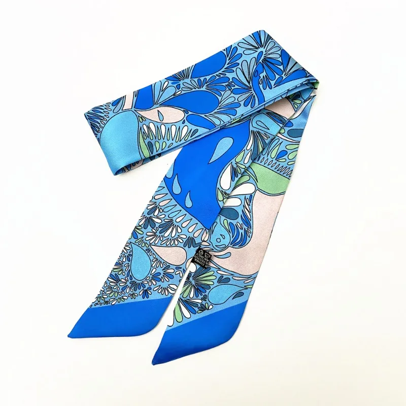 Korean Spring New Cashew Fruit Flower Women's Versatile Twill Wrapping Bag Handle Ribbon Hair Band Small Scarf Scarf Headband 3