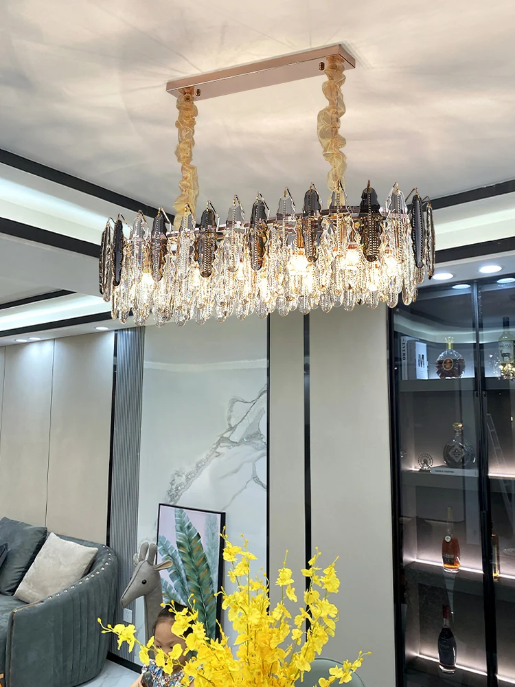 

E14 LED Postmodern Crystal Iron Round Oval Chandelier Lighting Lustre Suspension Luminaire Lampen For Foyer