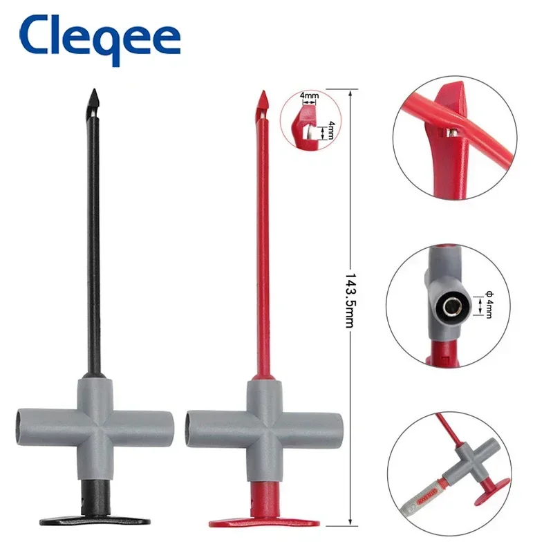 Cleqee 절연 테스트 후크 클립, 비파괴 펑크 프로브, 내장 스프링, 4mm 바나나 플러그와 호환, P5010