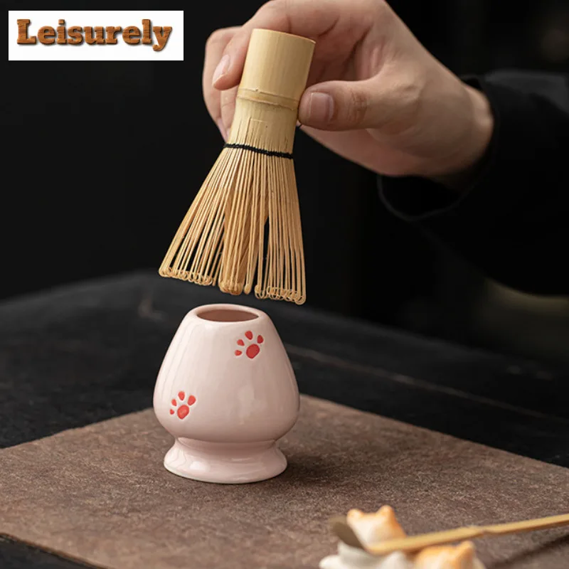 Peach Pink Bud Matcha Eight-piece Set Imitation Song Dynasty Ceramic Tea Hundred Play Tools Whisk Stand Bowl Set Ornaments Gift