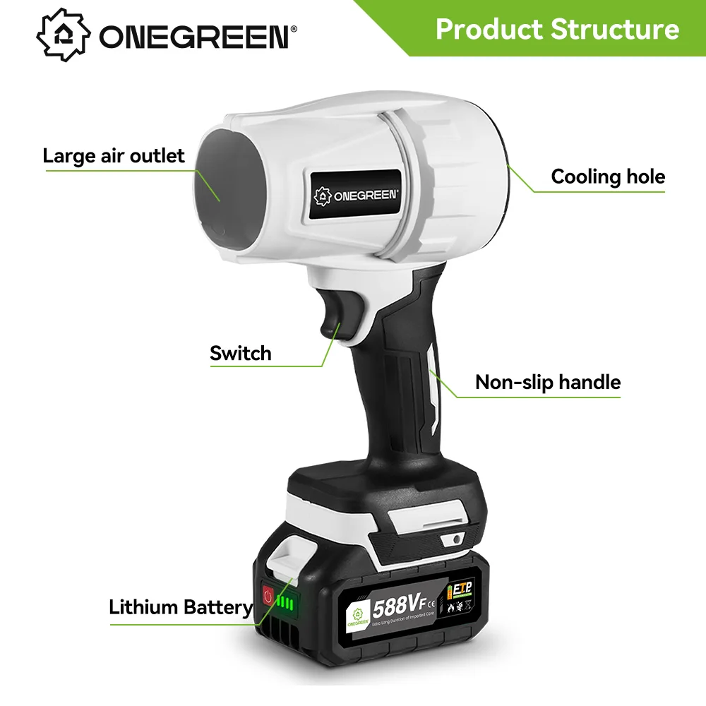 ONEGREEN 2000W Brushless Electric Turbo Blower Jet Fan 200M/S Handheld Air Blower Violent Blowing Tool for Makita 18V Battery 3